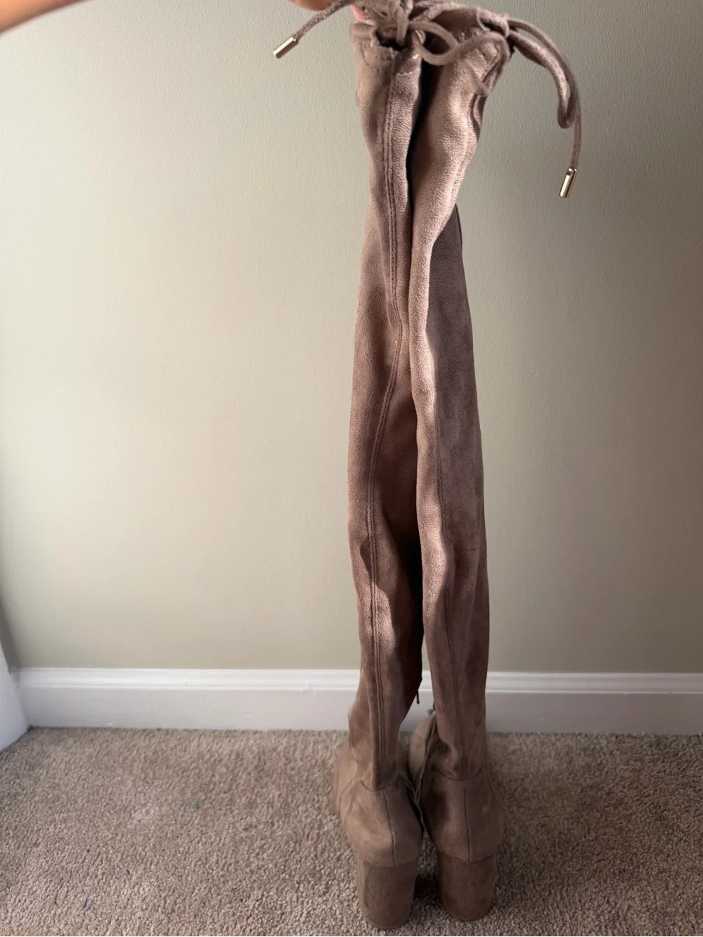 Christian Siriano Over-the-Knee Suede Block Heel Boots - Taupe